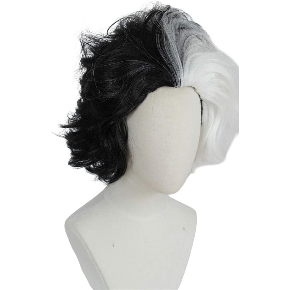 Linfairy Two Tone Halloween Costume Cosplay Wig for Women Adjustable White/Black - Picture 5 of 7